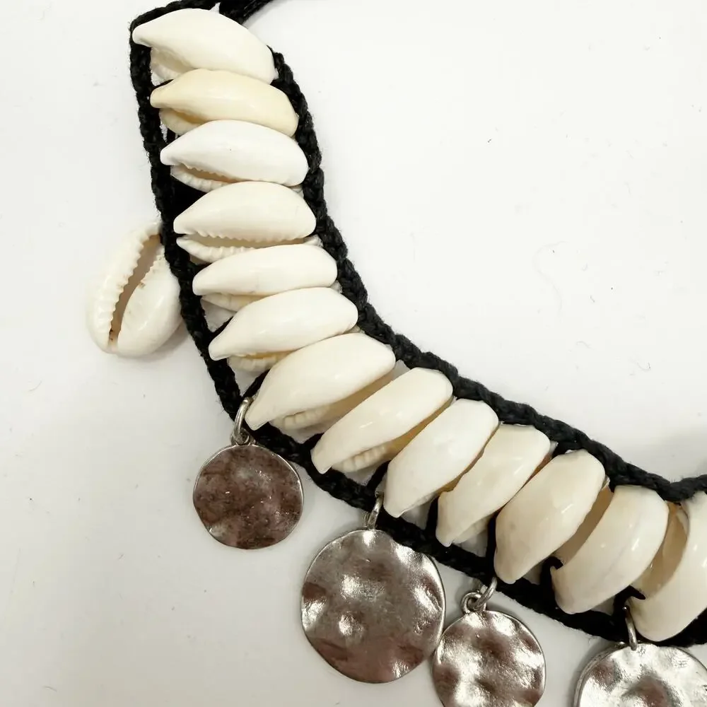Free People Kalua Shell Necklace NWT Hammer Silver Medallion Boho Resort Travel